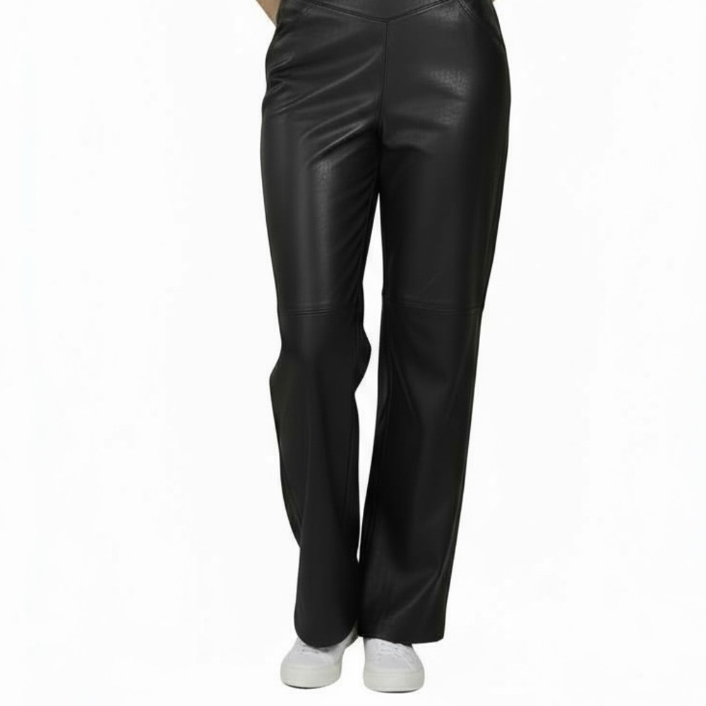 Black Leather Back Zip Straight Leg Pants Size 8
